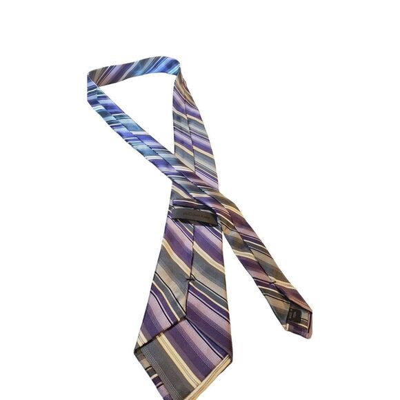 CK Calvin Klein Purple Gray Striped 100% Silk Men's Neck Tie - Picture 8 of 10